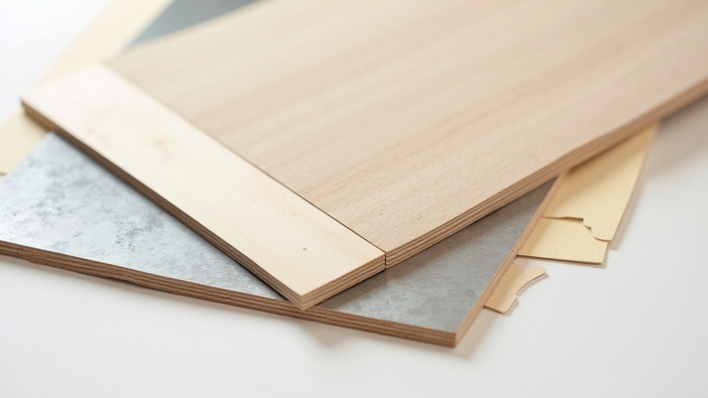 Array of signage material samples including vinyl, metal, wood, and acrylic showing different finishes and textures used in retail applications